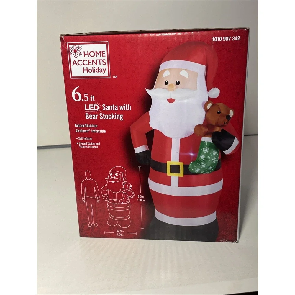 6.5‎ Ft. LED Santa with Bear Stocking Christmas Air blown Inflatable NEW
